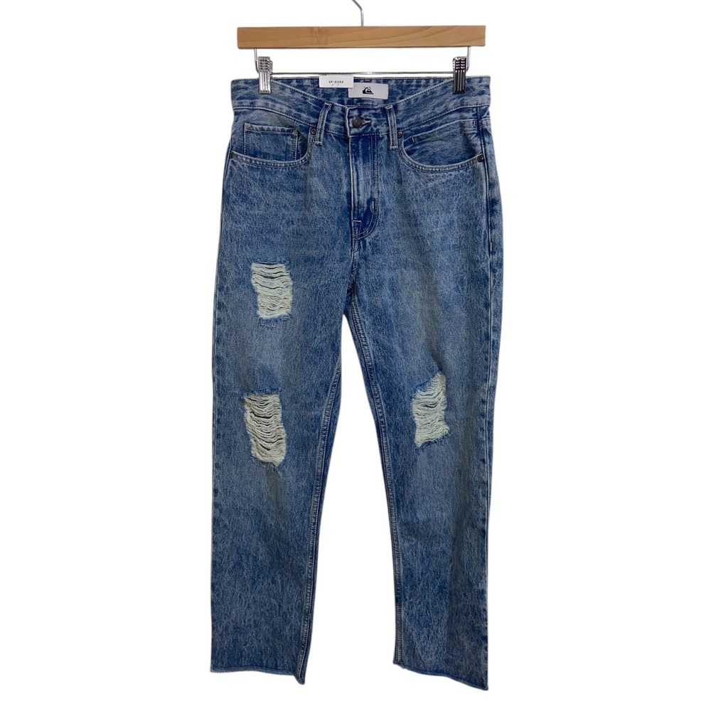 Quiksilver NWT Distressed Jeans Rips Acid Wash Denim Straight Leg Up-Sized 27